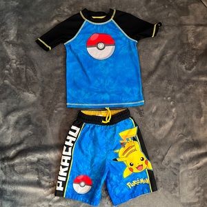 Pokémon Pikachu swim shorts and rash guard size 5 / 6 blue black set / lot EUC